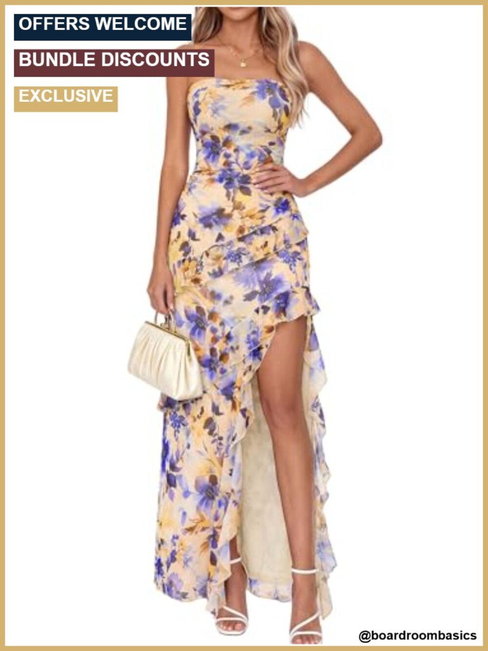 Off The Shoulder Strapless Mesh Maxi Dress High Slit Ruffle Hem Beach Cocktail